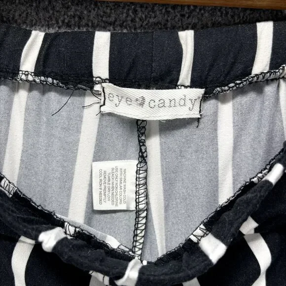 Eye Candy‎ pants Womens Blue white Stripe elastic waist Wide leg disco 80' retro - Picture 8 of 12